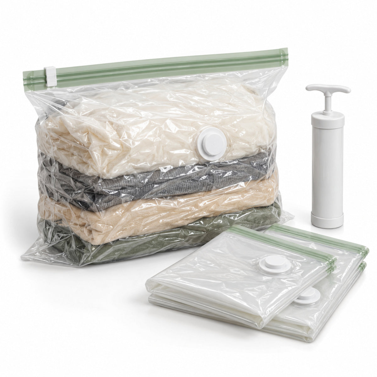 Reusable Vacuum Storage Bags with Hand Pump – Set of 6