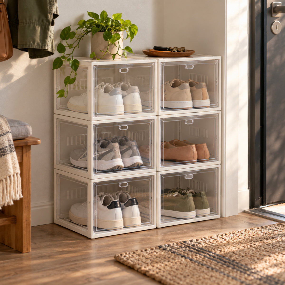Front-Opening Stackable Shoe Storage Boxes – Set of 6