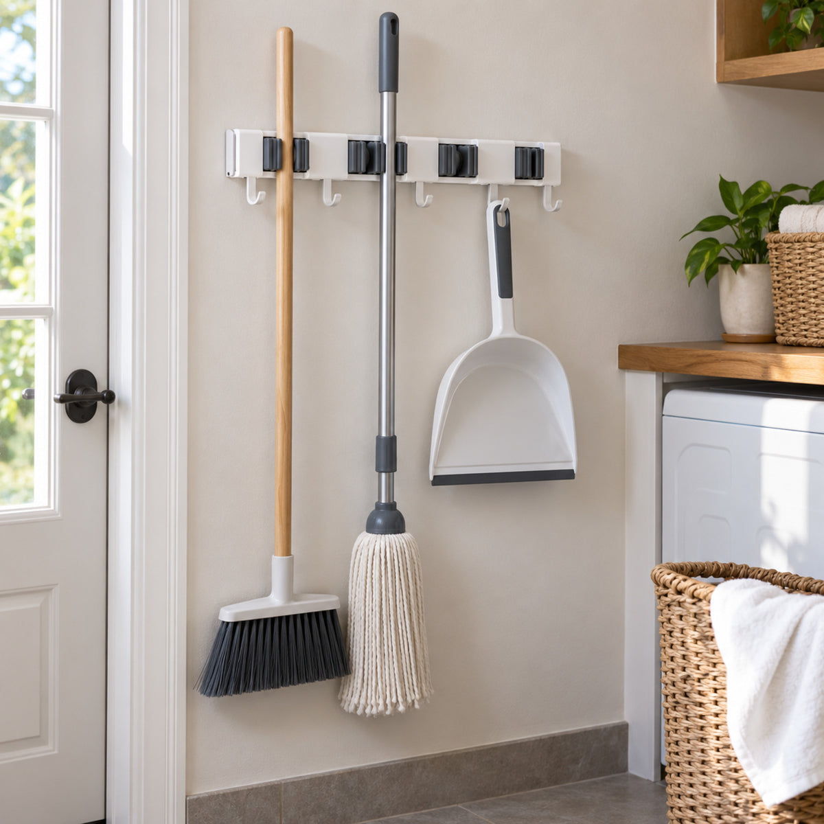 Wall-Mounted Broom and Utility Tool Holder