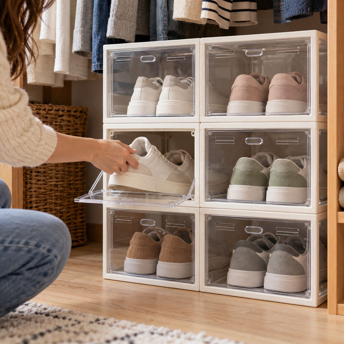 Front-Opening Stackable Shoe Storage Boxes – Set of 6