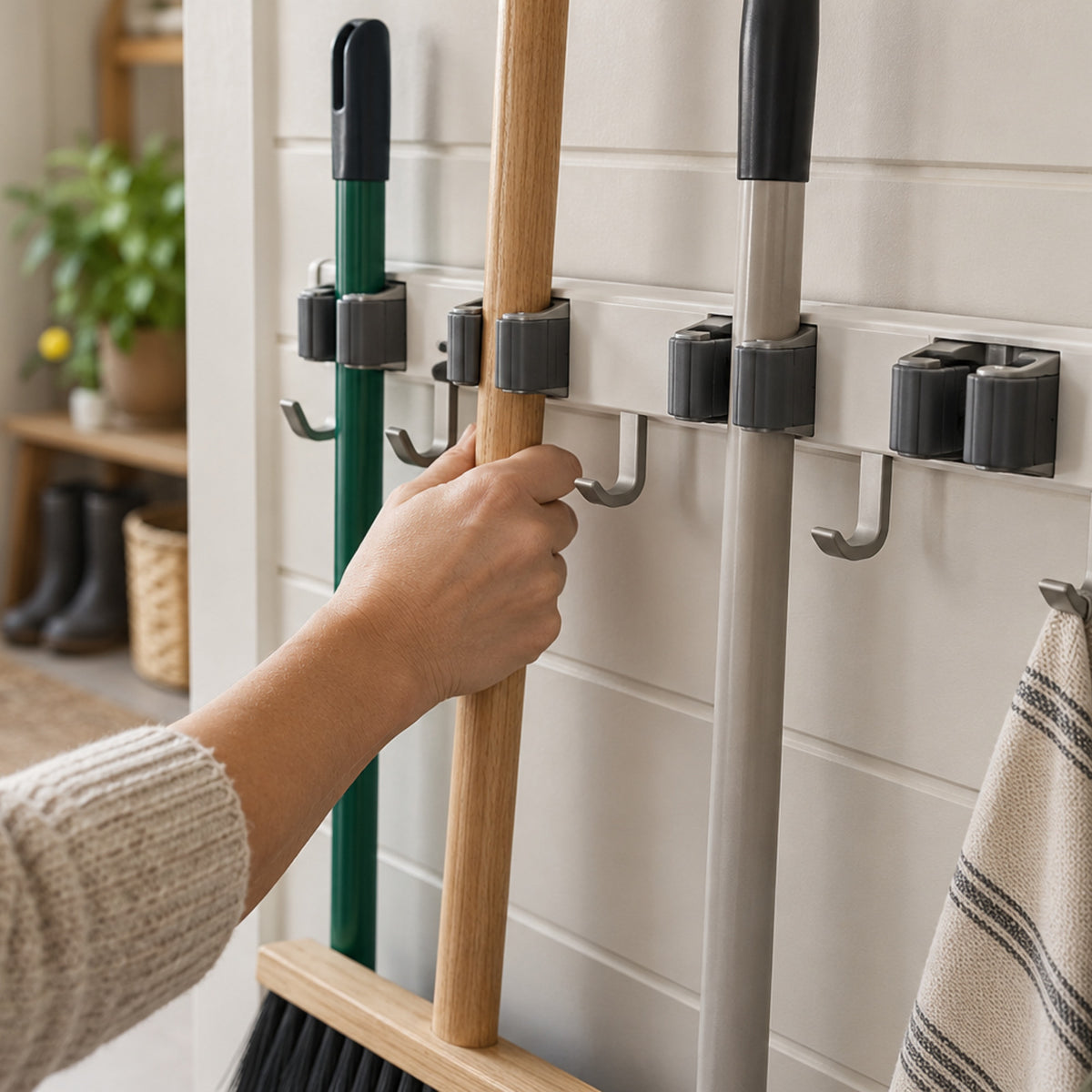 Wall-Mounted Broom and Utility Tool Holder