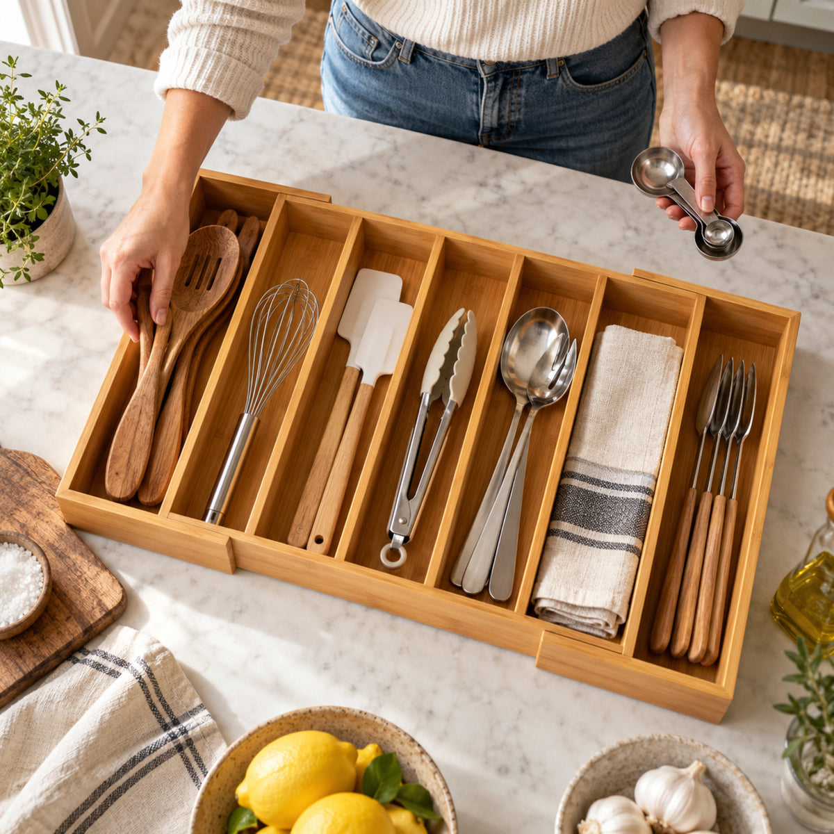 Expandable Bamboo Drawer Organizer