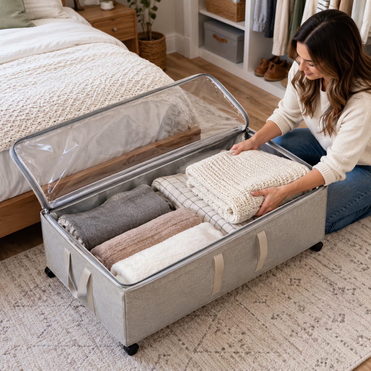 Rolling Under-Bed Storage Container with Clear Lid