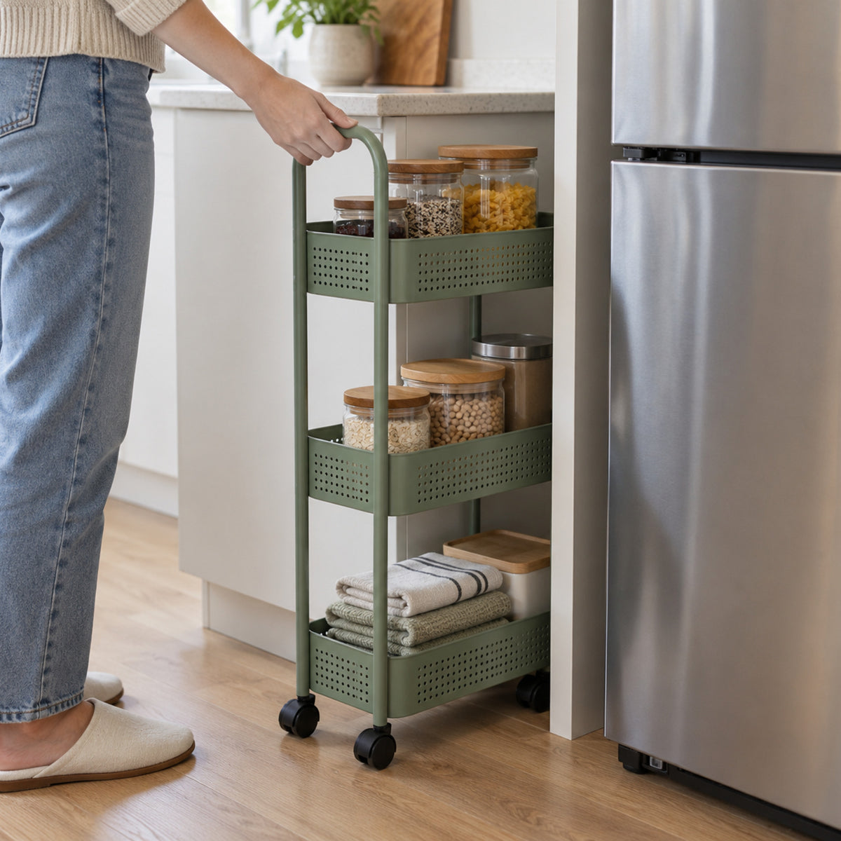 Slim Three-Tier Rolling Storage Cart