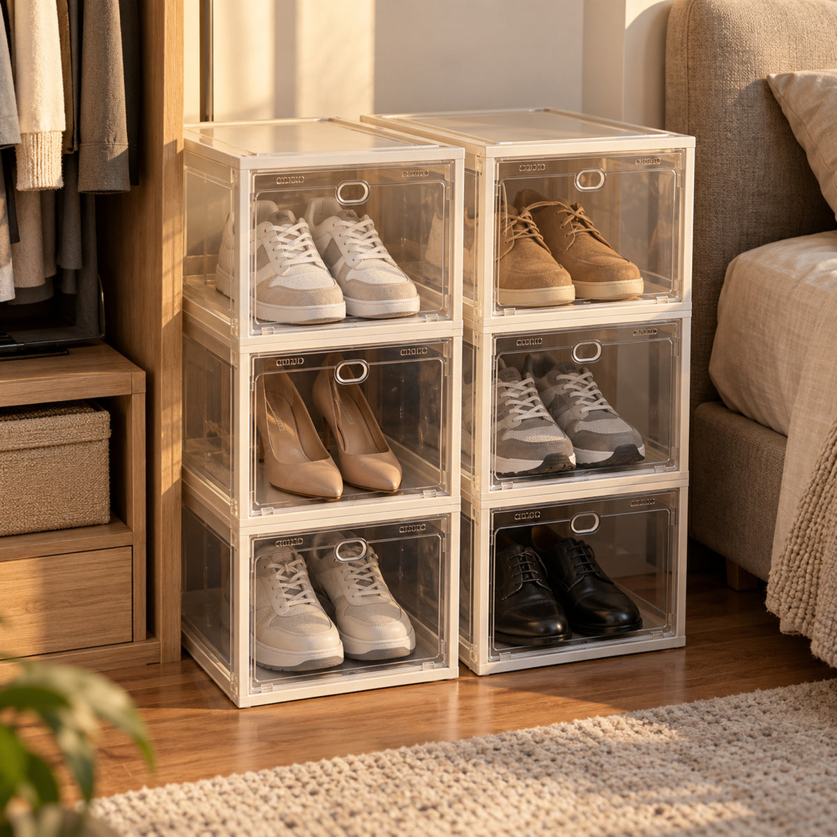 Front-Opening Stackable Shoe Storage Boxes – Set of 6