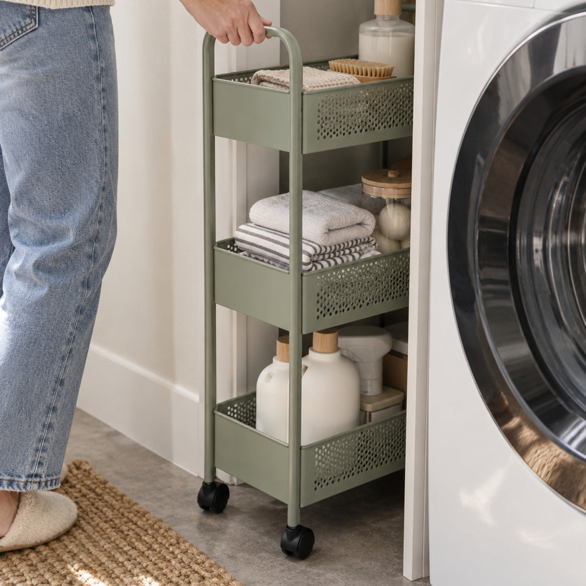 Slim Three-Tier Rolling Storage Cart